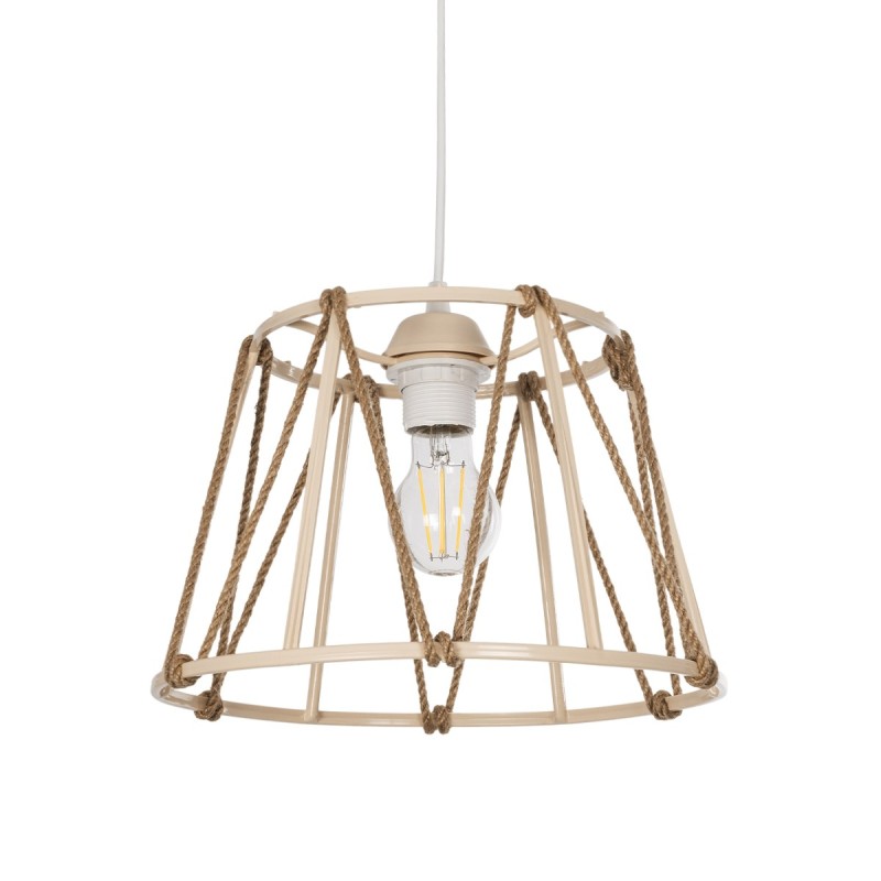 GloboStar® JUTE 203-0092 Μοντέρνο Κρεμαστό Φωτιστικό Σχοινί Μονόφωτο 1 x E27 IP20 Μπεζ Πλαστικό με Μπεζ Σχοινί - Μ30 x Π30 x Υ23cm