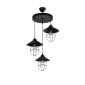 GloboStar® CAGE 203-0097 Vintage Κρεμαστό Φωτιστικό Καμπάνα Τρίφωτο 3 x E27 IP20 Μαύρο Μέταλλο - Μ30 x Π30 x Υ80cm