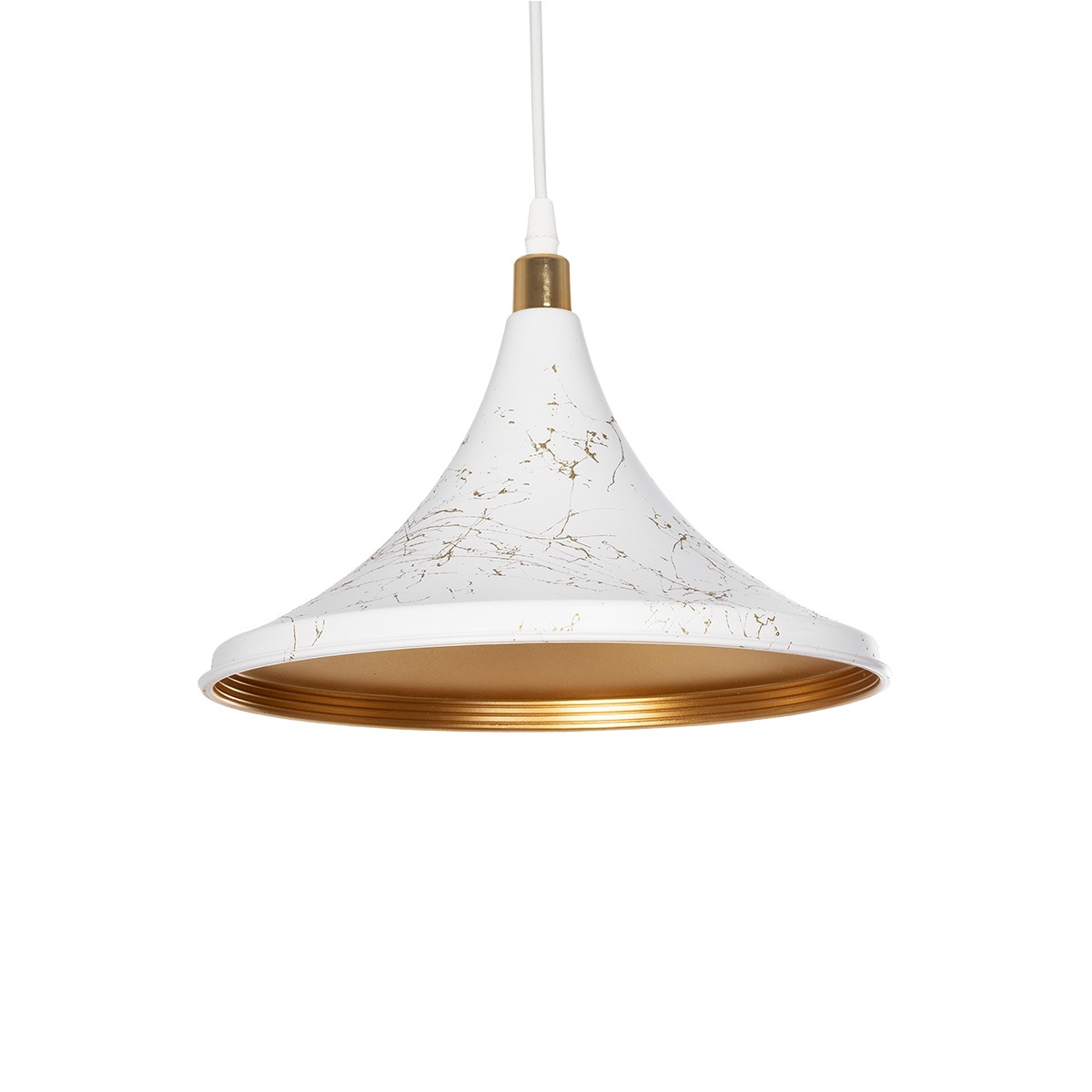 GloboStar® MARBLE 203-0098 Μοντέρνο Κρεμαστό Φωτιστικό Καμπάνα Μονόφωτο 1 x E27 IP20 Λεύκο με Χρυσό Πλαστικό - Μ30 x Π30 x Υ60cm