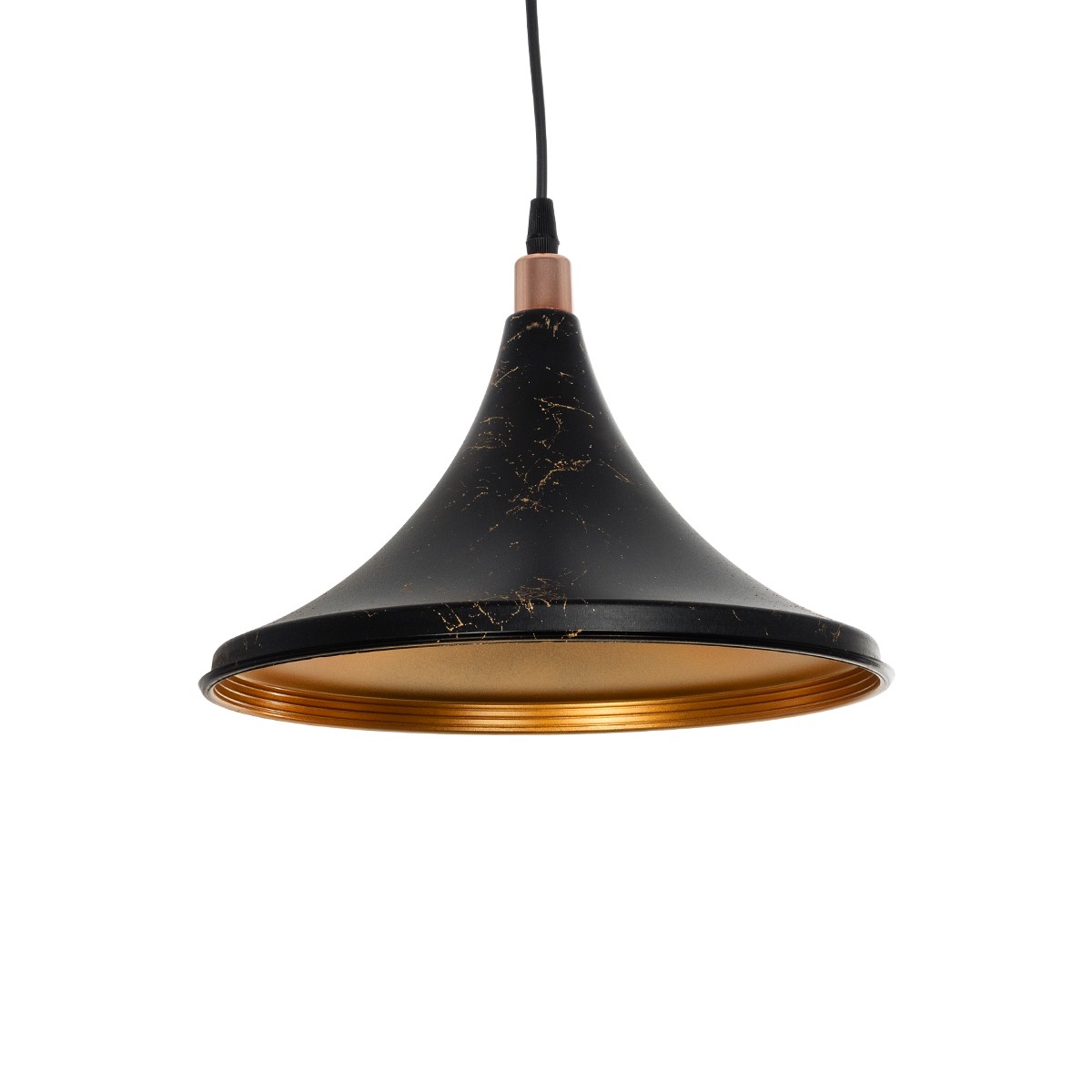 GloboStar® MARBLE 203-0099 Μοντέρνο Κρεμαστό Φωτιστικό Καμπάνα Μονόφωτο 1 x E27 IP20 Μαύρο με Χρυσό Πλαστικό - Μ30 x Π30 x Υ60cm