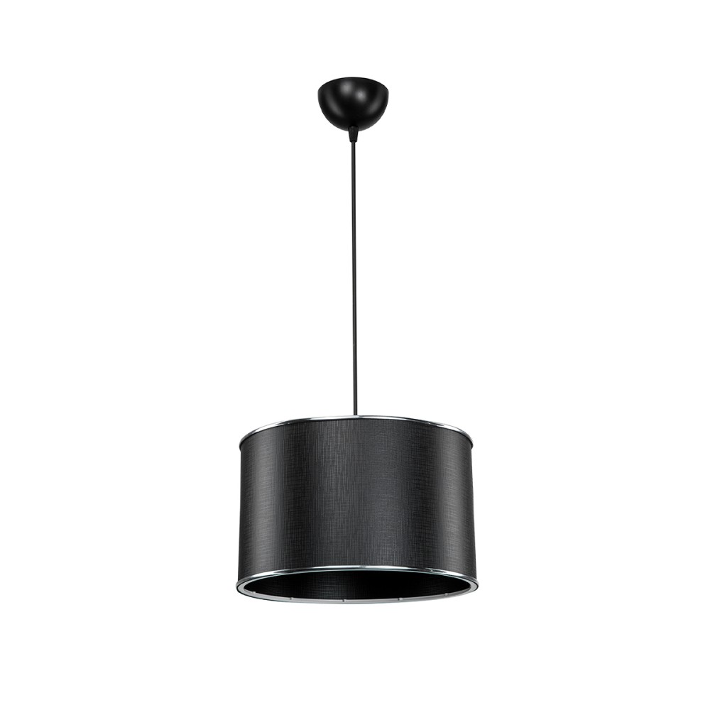 GloboStar® ELECTRA 203-0111 Μοντέρνο Κρεμαστό Φωτιστικό Καπέλο Μονόφωτο 1 x E27 IP20 Mαύρο Ύφασμα με Ασημί Μέταλλο - Μ30 x Π30 x Υ23cm