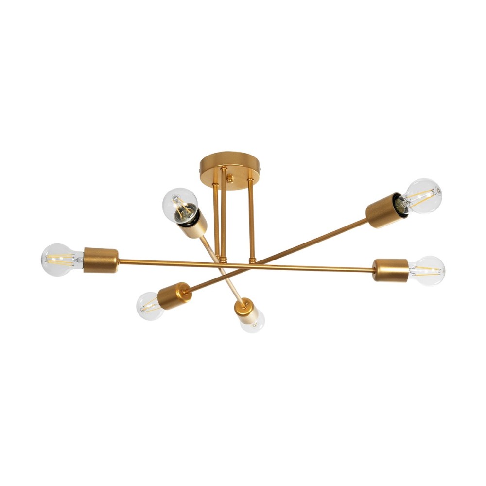 GloboStar® SPIDI 203-0114 Μοντέρνο Φωτιστικό Οροφής Πλέγμα Πολύφωτο 6 x E27 IP20 Ροζ Χρυσό Μέταλλο - Μ61 x Π61 x Υ25cm