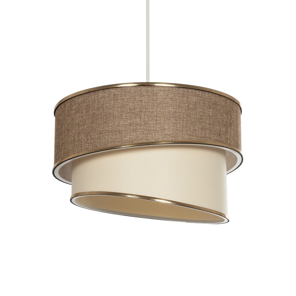 GloboStar® SONIA 203-0121 Μοντέρνο Κρεμαστό Φωτιστικό Καπέλο Μονόφωτο 1 x E27 IP20 Σκούρο Μπεζ & Μπεζ Ύφασμα με Χρυσή Λεπτομέρεια - Μ30 x Π30 x Υ24cm