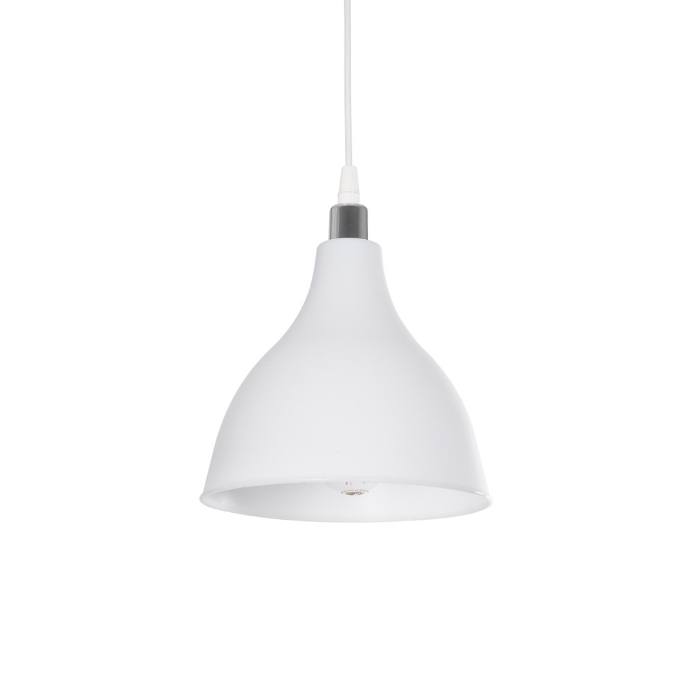 GloboStar® RADE 203-0126 Μοντέρνο Κρεμαστό Φωτιστικό Καμπάνα Μονόφωτο 1 x E27 IP20 Λευκό με Ασημί Πλαστικό - Μ18.5 x Π18.5 x Υ23cm