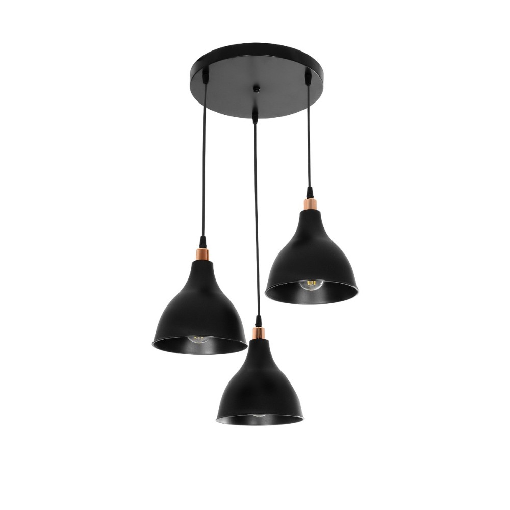 GloboStar® RADE 203-0127 Vintage Κρεμαστό Φωτιστικό Καμπάνα Τρίφωτο 3 x E27 IP20 Μαύρο Πλαστικό - Μ40 x Π40 x Υ40cm