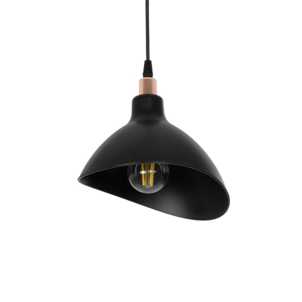 GloboStar® RIVE 203-0143 Μοντέρνο Κρεμαστό Φωτιστικό Καμπάνα Μονόφωτο 1 x E27 IP20 Μάυρο με Χρυσό Πλαστικό - Μ22 x Π20 x Υ22cm