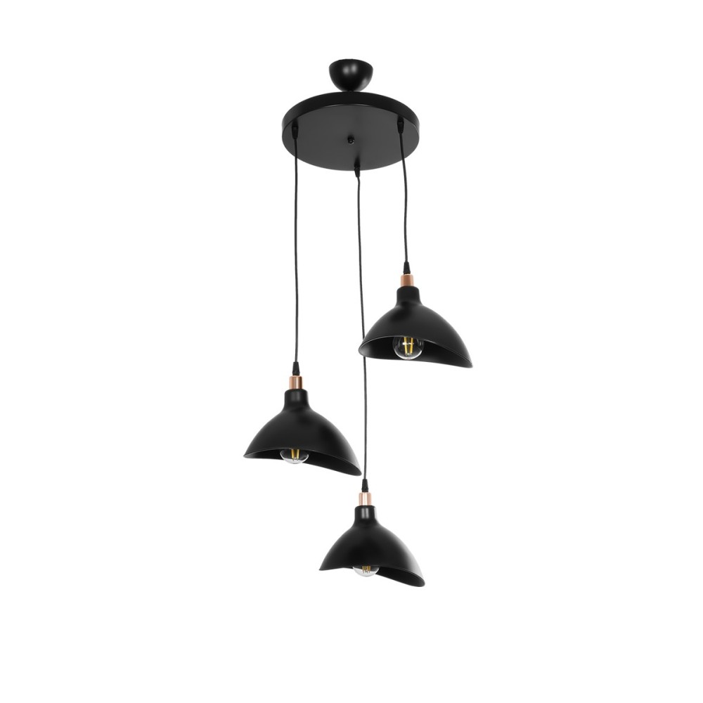 GloboStar® RIVE 203-0144 Μοντέρνο Κρεμαστό Φωτιστικό Καμπάνα Τρίφωτο 3 x E27 IP20 Μαύρο με Χρυσό Πλαστικό - Μ40 x Π40 x Υ65cm