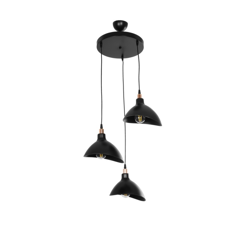 GloboStar® RIVE 203-0144 Μοντέρνο Κρεμαστό Φωτιστικό Καμπάνα Τρίφωτο 3 x E27 IP20 Μαύρο με Χρυσό Πλαστικό - Μ40 x Π40 x Υ65cm
