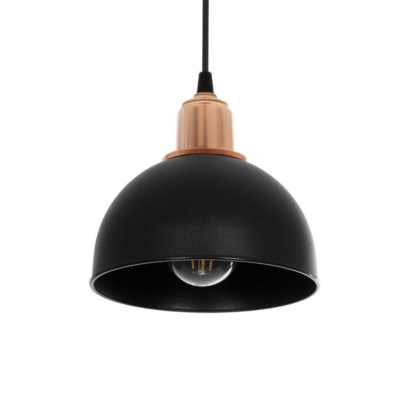 GloboStar® ΗUT 203-0145 Μοντέρνο Κρεμαστό Φωτιστικό Καμπάνα Μονόφωτο 1 x E27 IP20 Μάυρο με Χρυσό Πλαστικό - Μ18 x Π18 x Υ18cm
