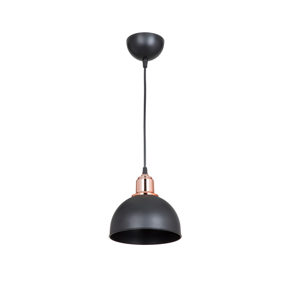 GloboStar® ΗUT 203-0145 Μοντέρνο Κρεμαστό Φωτιστικό Καμπάνα Μονόφωτο 1 x E27 IP20 Μάυρο με Χρυσό Πλαστικό - Μ17.5 x Π17.5 x Υ80cm