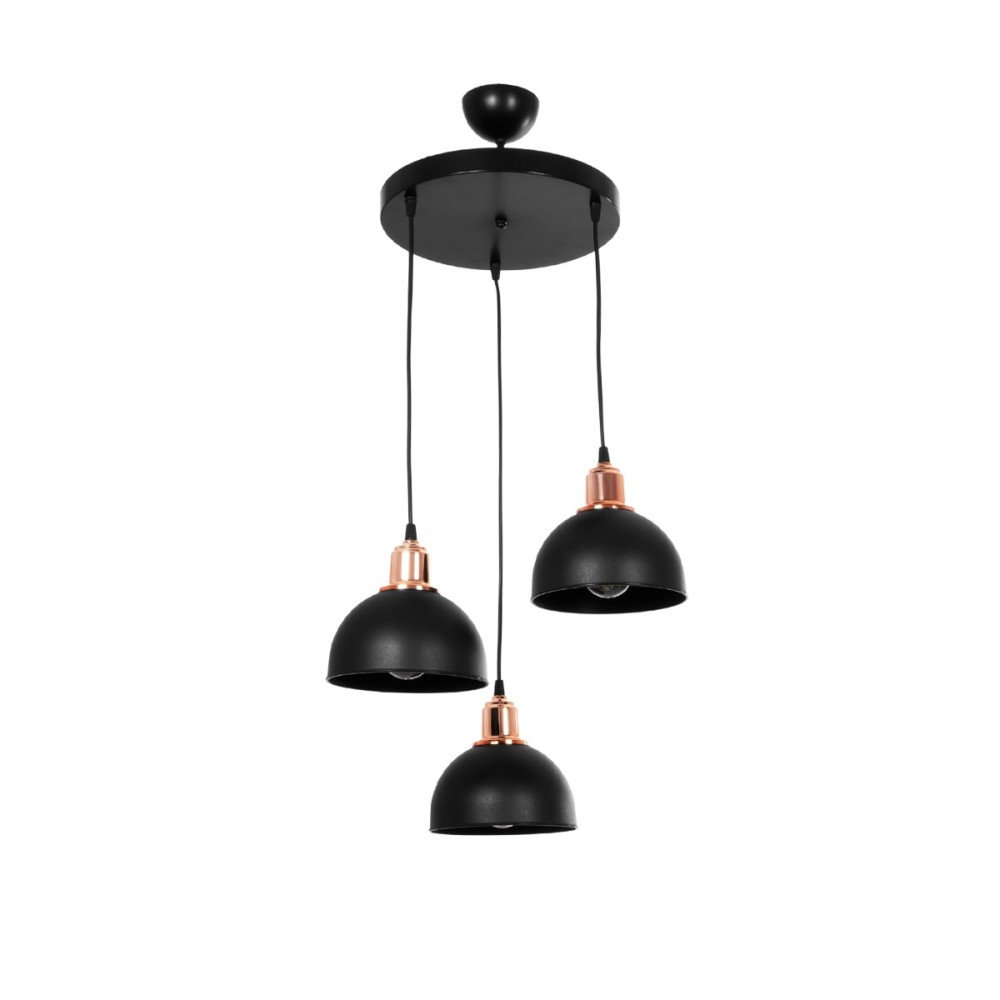 GloboStar® ΗUT 203-0146 Μοντέρνο Κρεμαστό Φωτιστικό Καμπάνα Τρίφωτο 3 x E27 IP20 Μαύρο με Χρυσό Πλαστικό - Μ40 x Π40 x Υ40cm