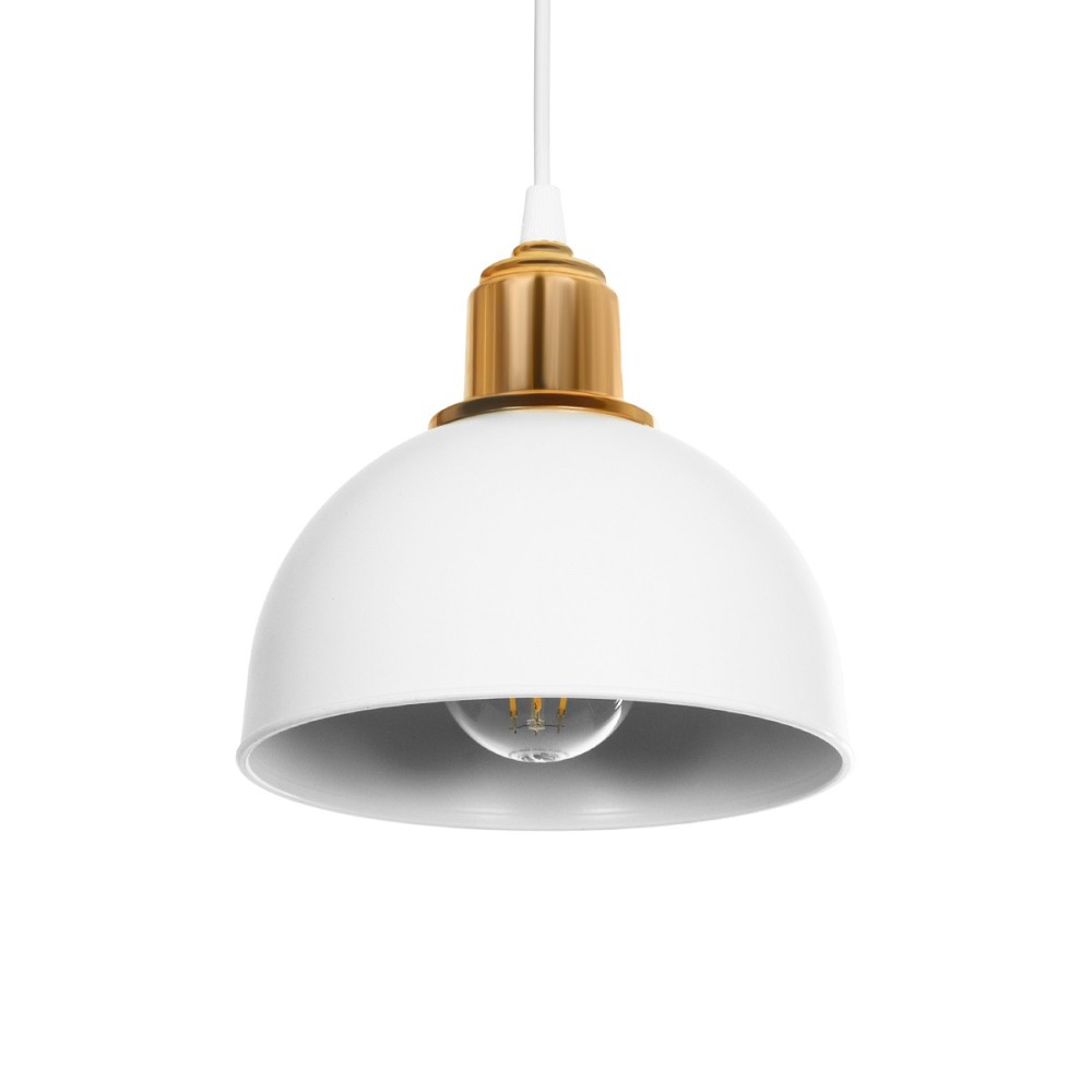 GloboStar® ΗUT 203-0147 Μοντέρνο Κρεμαστό Φωτιστικό Καμπάνα Μονόφωτο 1 x E27 IP20 Λευκό με Χρυσό Πλαστικό - Μ18 x Π18 x Υ18cm