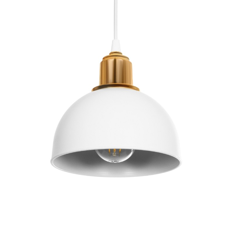 GloboStar® ΗUT 203-0147 Μοντέρνο Κρεμαστό Φωτιστικό Καμπάνα Μονόφωτο 1 x E27 IP20 Λευκό με Χρυσό Πλαστικό - Μ18 x Π18 x Υ18cm