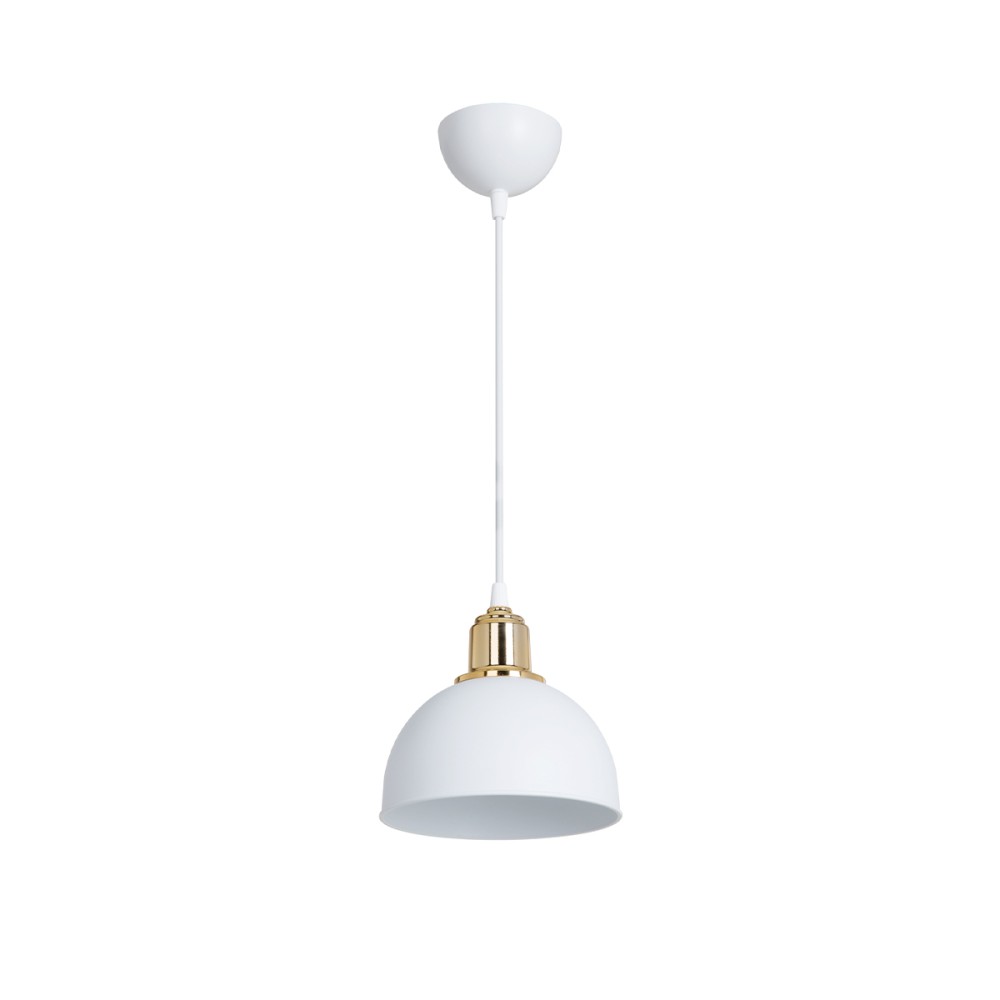 GloboStar® ΗUT 203-0147 Μοντέρνο Κρεμαστό Φωτιστικό Καμπάνα Μονόφωτο 1 x E27 IP20 Λευκό με Χρυσό Πλαστικό - Μ17.5 x Π17.5 x Υ80cm