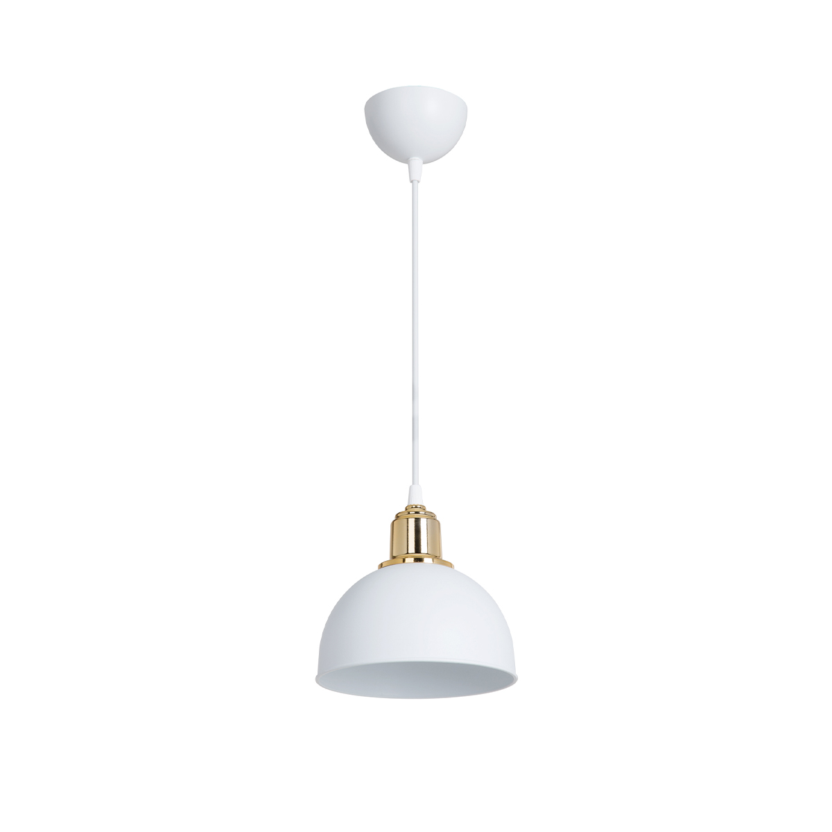 GloboStar® ΗUT 203-0147 Μοντέρνο Κρεμαστό Φωτιστικό Καμπάνα Μονόφωτο 1 x E27 IP20 Λευκό με Χρυσό Πλαστικό - Μ17.5 x Π17.5 x Υ80cm