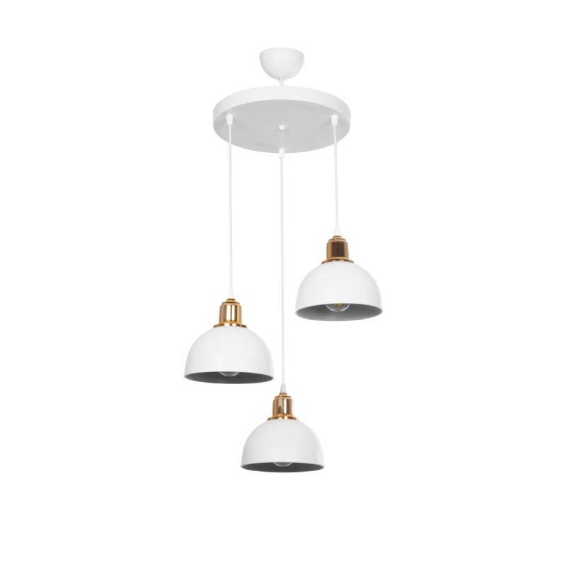 GloboStar® ΗUT 203-0148 Vintage Κρεμαστό Φωτιστικό Καμπάνα Τρίφωτο 3 x E27 IP20 Λευκό με Χρυσό Πλαστικό - Μ40 x Π40 x Υ40cm