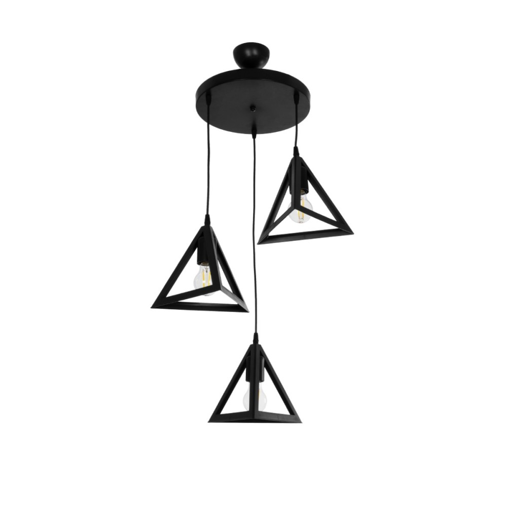 GloboStar® TRIANGLE 203-0160 Μοντέρνο Κρεμαστό Φωτιστικό Καμπάνα Τρίφωτο 3 x E27 IP20 Μαύρο Πλαστικό - Μ67 x Π67 x Υ50cm