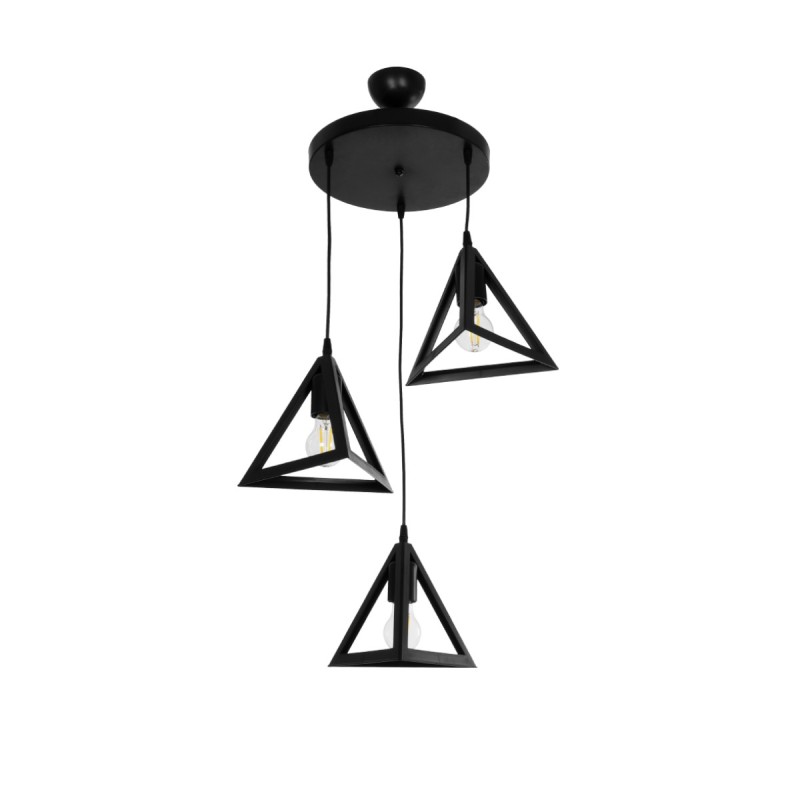 GloboStar® TRIANGLE 203-0160 Μοντέρνο Κρεμαστό Φωτιστικό Καμπάνα Τρίφωτο 3 x E27 IP20 Μαύρο Πλαστικό - Μ67 x Π67 x Υ50cm
