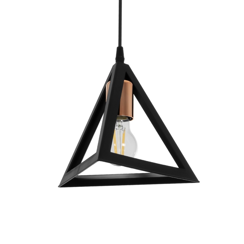 GloboStar® TRIANGLE 203-0161 Μοντέρνο Κρεμαστό Φωτιστικό Καμπάνα Μονόφωτο 1 x E27 IP20 Μάυρο με Χάλκινο Πλαστικό - Μ24 x Π24 x Υ22cm