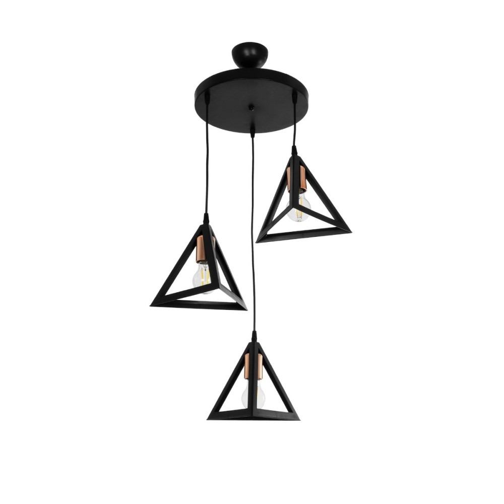GloboStar® TRIANGLE 203-0162 Μοντέρνο Κρεμαστό Φωτιστικό Καμπάνα Τρίφωτο 3 x E27 IP20 Μαύρο με Χρυσό Πλαστικό - Μ67 x Π67 x Υ50cm