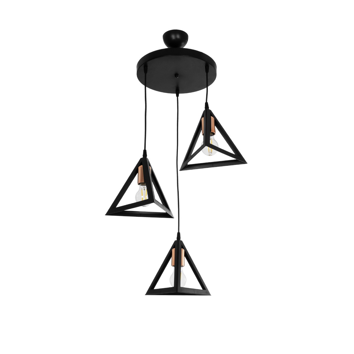 GloboStar® TRIANGLE 203-0162 Μοντέρνο Κρεμαστό Φωτιστικό Καμπάνα Τρίφωτο 3 x E27 IP20 Μαύρο με Χρυσό Πλαστικό - Μ50 x Π50 x Υ80cm