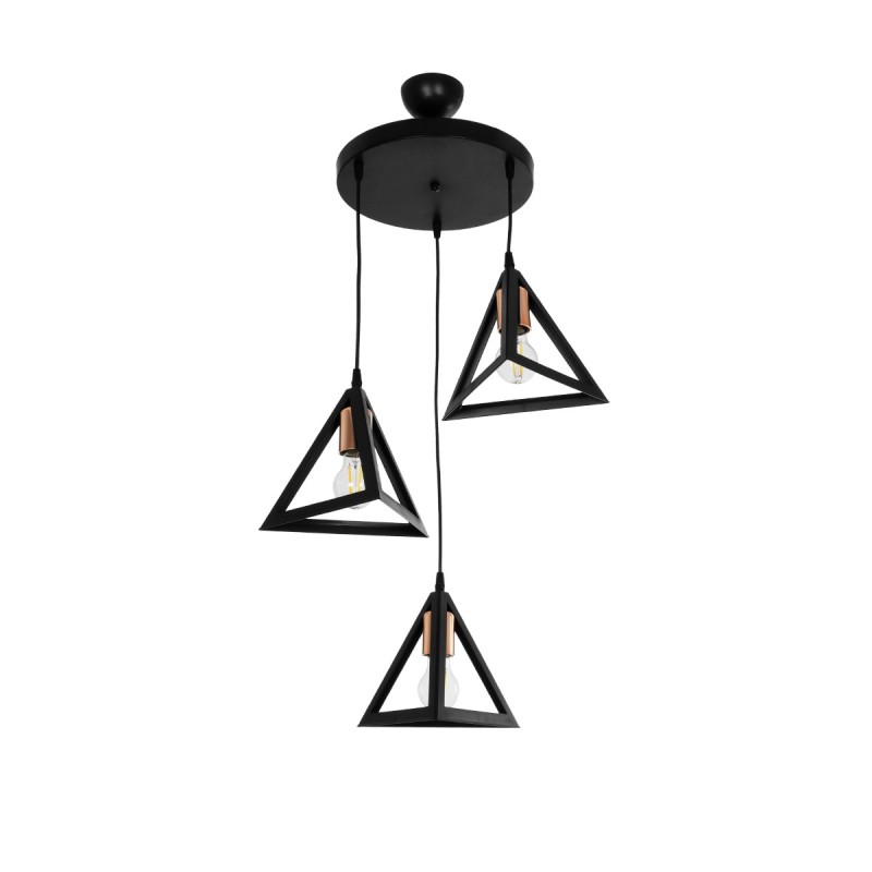 GloboStar® TRIANGLE 203-0162 Μοντέρνο Κρεμαστό Φωτιστικό Καμπάνα Τρίφωτο 3 x E27 IP20 Μαύρο με Χρυσό Πλαστικό - Μ67 x Π67 x Υ50cm