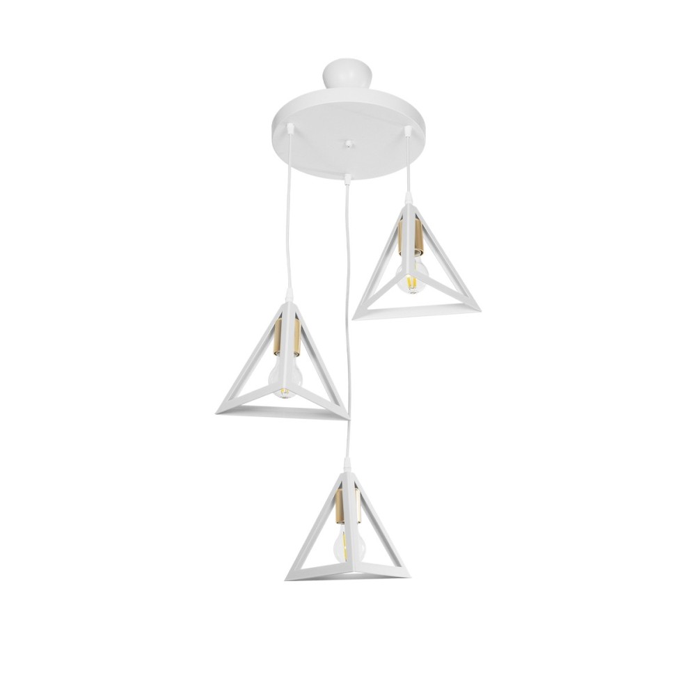 GloboStar® TRIANGLE 203-0166 Μοντέρνο Κρεμαστό Φωτιστικό Καμπάνα Τρίφωτο 3 x E27 IP20 Λευκό με Χρυσό Πλαστικό - Μ67 x Π67 x Υ50cm