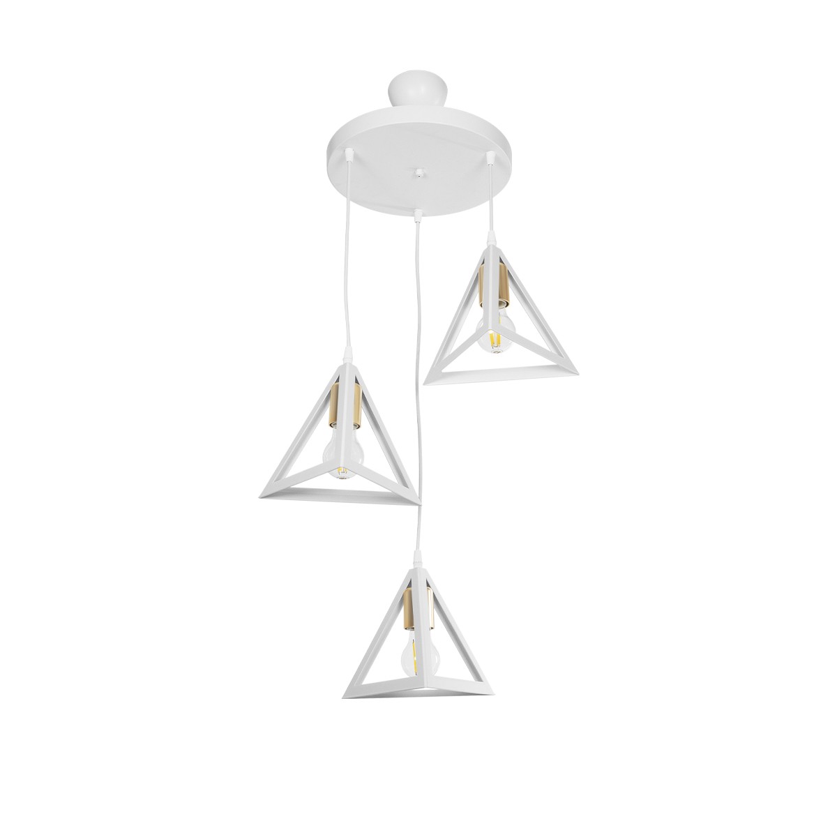 GloboStar® TRIANGLE 203-0166 Μοντέρνο Κρεμαστό Φωτιστικό Καμπάνα Τρίφωτο 3 x E27 IP20 Λευκό με Χρυσό Πλαστικό - Μ50 x Π50 x Υ80cm