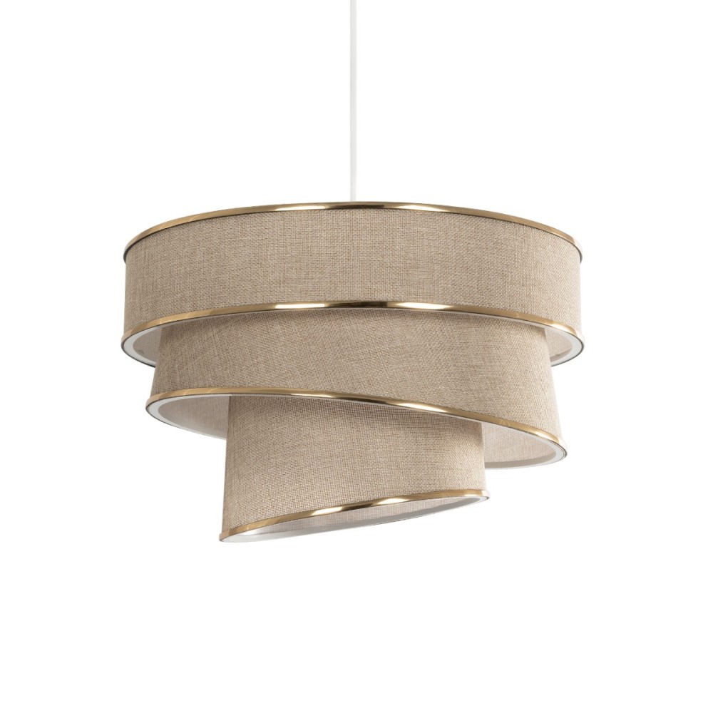 GloboStar® SIERA 203-0168 Μοντέρνο Κρεμαστό Φωτιστικό Καπέλο Μονόφωτο 1 x E27 IP20 Μπεζ Άμμου Ύφασμα με Χρυσή Λεπτομέρεια - Μ38 x Π38 x Υ26cm