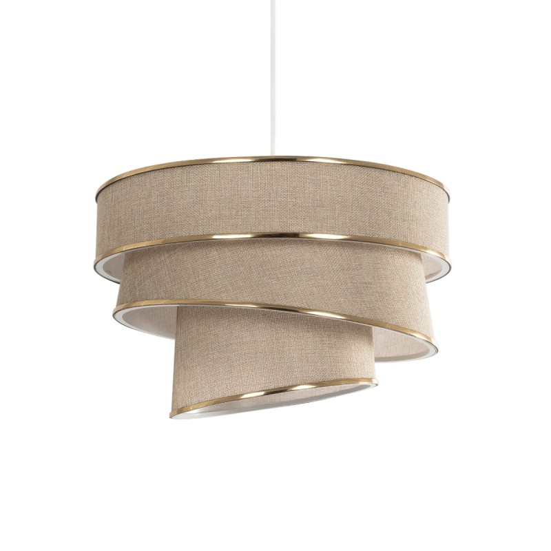 GloboStar® SIERA 203-0168 Μοντέρνο Κρεμαστό Φωτιστικό Καπέλο Μονόφωτο 1 x E27 IP20 Μπεζ Άμμου Ύφασμα με Χρυσή Λεπτομέρεια - Μ38 x Π38 x Υ26cm