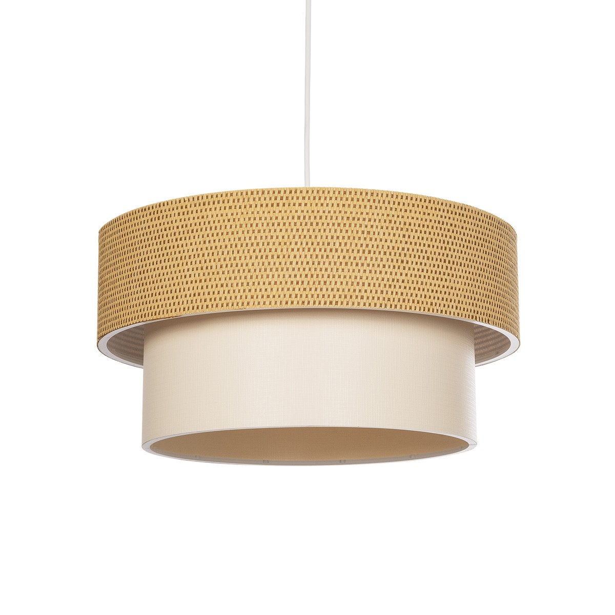 GloboStar® LIVI 203-0174 Μοντέρνο Κρεμαστό Φωτιστικό Καπέλο Μονόφωτο 1 x E27 IP20 Καφέ & Λευκό Ύφασμα - Μ38 x Π38 x Υ95cm