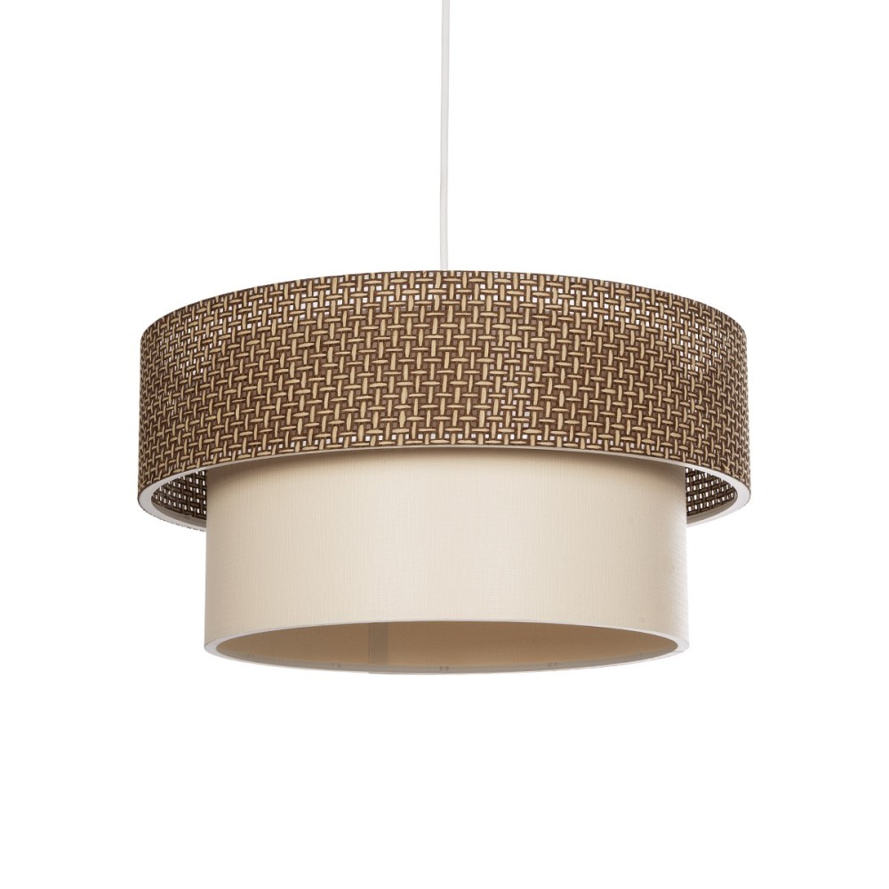 GloboStar® LIVI 203-0175 Μοντέρνο Κρεμαστό Φωτιστικό Καπέλο Μονόφωτο 1 x E27 IP20 Σκούρο Καφέ & Μπεζ Ύφασμα - Μ38 x Π38 x Υ30cm