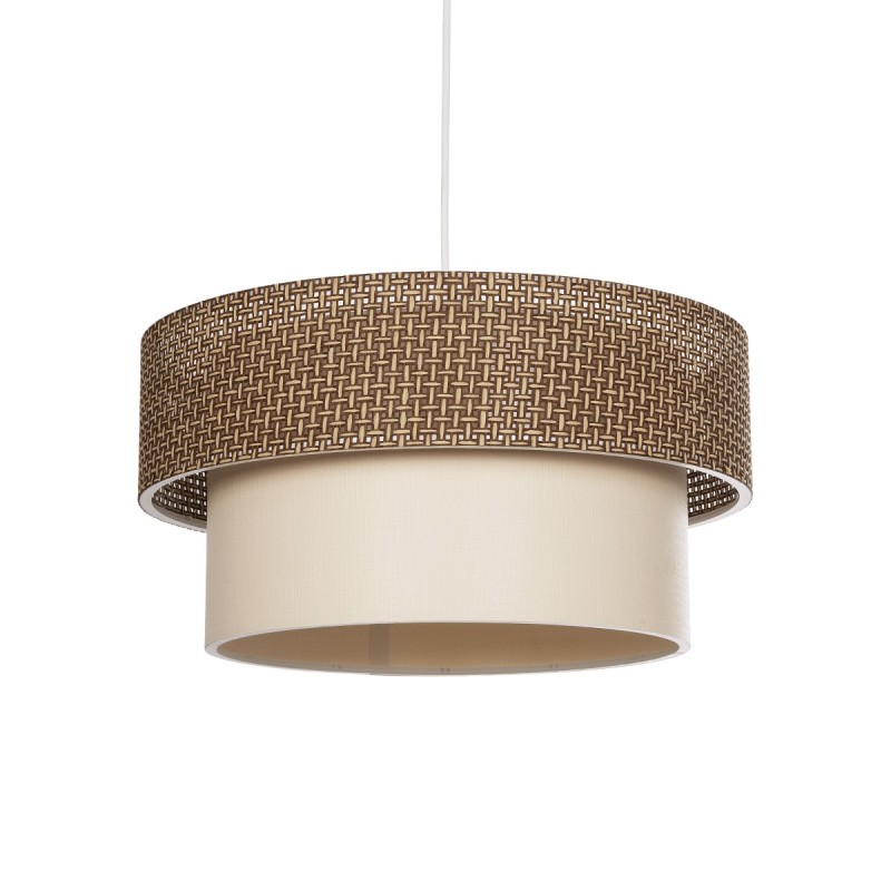GloboStar® LIVI 203-0175 Μοντέρνο Κρεμαστό Φωτιστικό Καπέλο Μονόφωτο 1 x E27 IP20 Σκούρο Καφέ & Μπεζ Ύφασμα - Μ38 x Π38 x Υ30cm