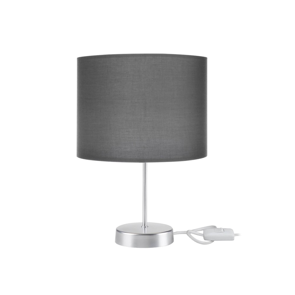 GloboStar® WIZ 203-0179 Μοντέρνο Επιτραπέζιο Φωτιστικό Πορτατίφ Μονόφωτο 1 x E27 IP20 Ασημί Μέταλλο με Γκρι Ύφασμα - Μ22 x Π22 x Υ36.5cm