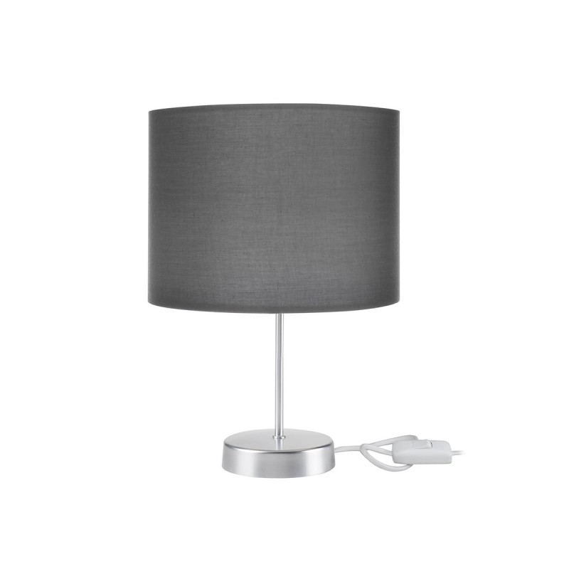 GloboStar® WIZ 203-0179 Μοντέρνο Επιτραπέζιο Φωτιστικό Πορτατίφ Μονόφωτο 1 x E27 IP20 Ασημί Μέταλλο με Γκρι Ύφασμα - Μ22 x Π22 x Υ36.5cm