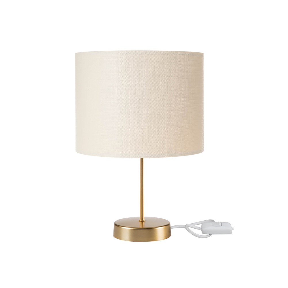GloboStar® WIZ 203-0180 Μοντέρνο Επιτραπέζιο Φωτιστικό Πορτατίφ Μονόφωτο 1 x E27 IP20 Χρυσο Μέταλλο με Μπεζ Ύφασμα - Μ22 x Π22 x Υ36.5cm