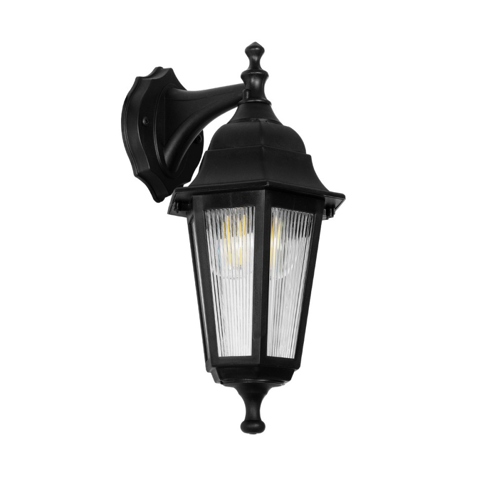 GloboStar® VITRO 203-0191 Vintage Επιτοίχιο Φωτιστικό Φαναράκι Μονόφωτο 1 x E27 IP44 Μαύρο Πλαστικό - Μ17 x Π20 x Υ36cm