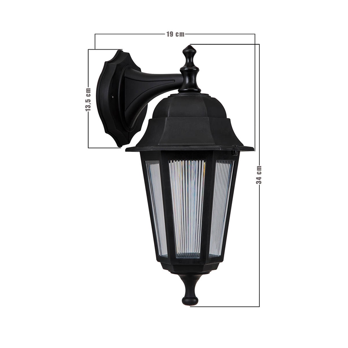 GloboStar® VITRO 203-0191 Vintage Επιτοίχιο Φωτιστικό Φαναράκι Μονόφωτο 1 x E27 IP44 Μαύρο Πλαστικό Σώμα - Μ19 x Π16 x Υ34cm