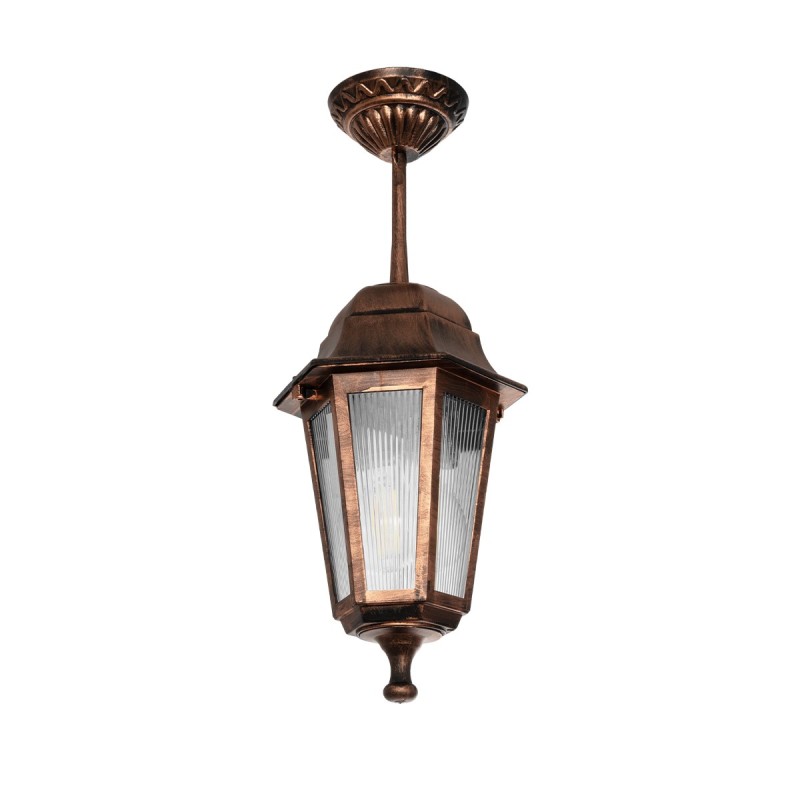 GloboStar® VITRO 203-0194 Vintage Κρεμαστό Φωτιστικό Φαναράκι Μονόφωτο 1 x E27 IP44 Χάλκινο Πλαστικό - Μ17 x Π17 x Υ28cm