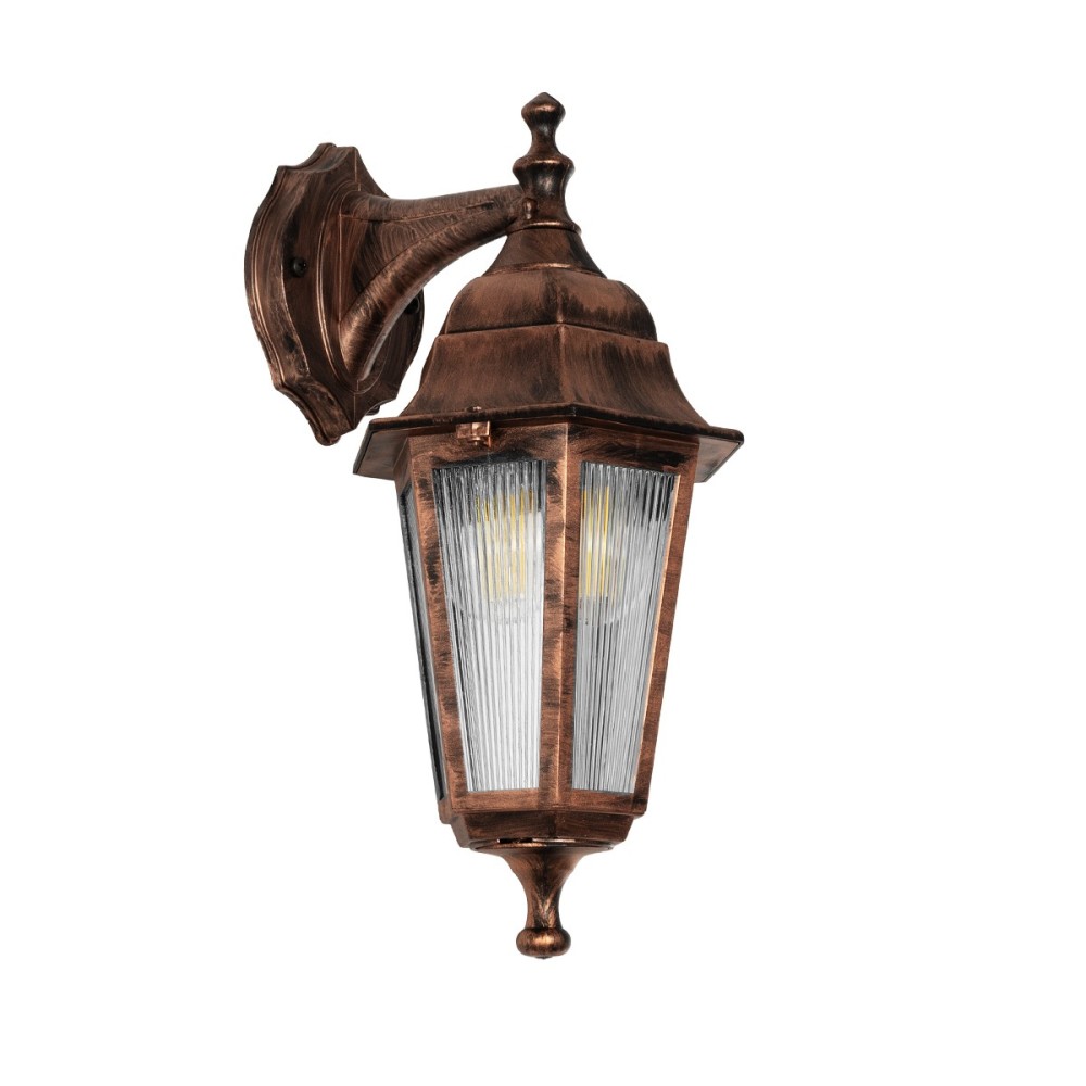 GloboStar® VITRO 203-0196 Vintage Επιτοίχιο Φωτιστικό Φαναράκι Μονόφωτο 1 x E27 IP44 Χάλκινο Πλαστικό - Μ17 x Π20 x Υ36cm