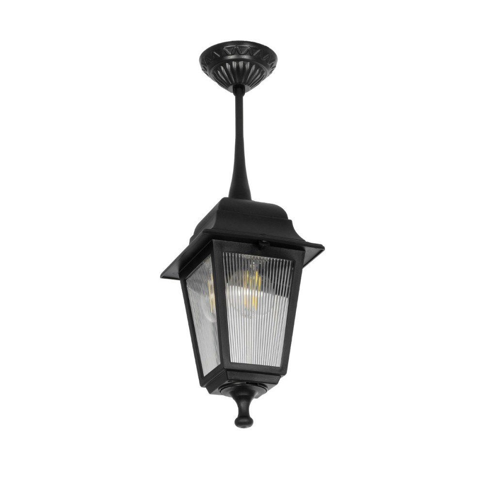 GloboStar® SOLME 203-0209 Vintage Κρεμαστό Φωτιστικό Φαναράκι Μονόφωτο 1 x E27 IP44 Μαύρο Πλαστικό - Μ15 x Π15 x Υ27cm