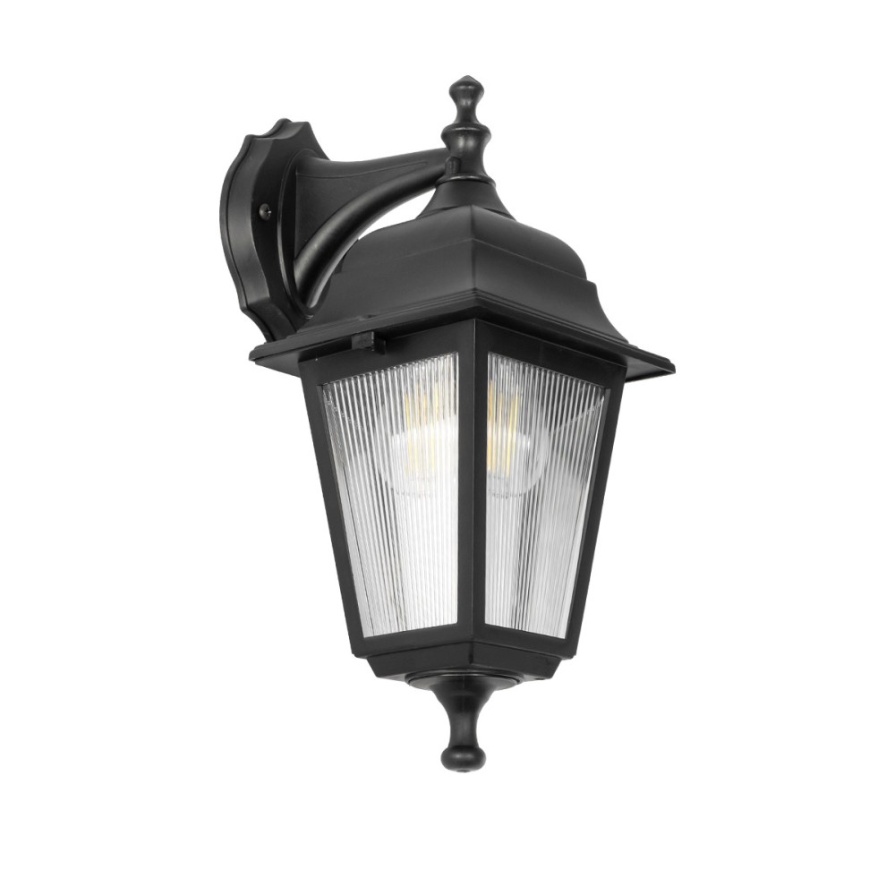 GloboStar® SOLME 203-0211 Vintage Επιτοίχιο Φωτιστικό Φαναράκι Μονόφωτο 1 x E27 IP44 Μαύρο Πλαστικό - Μ15 x Π20 x Υ35cm