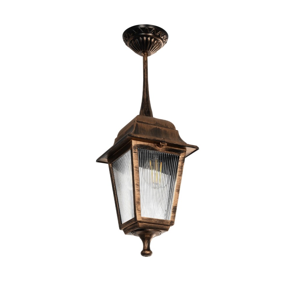 GloboStar® SOLME 203-0214 Vintage Κρεμαστό Φωτιστικό Φαναράκι Μονόφωτο 1 x E27 IP44 Χάλκινο Πλαστικό - Μ15 x Π15 x Υ27cm
