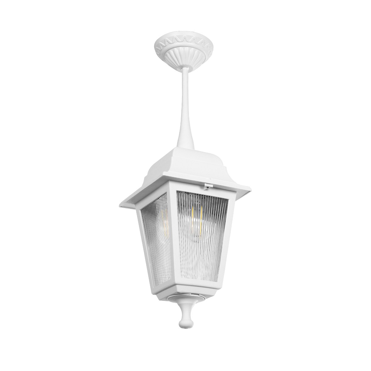 GloboStar® SOLME 203-0219 Vintage Κρεμαστό Φωτιστικό Φαναράκι Μονόφωτο 1 x E27 IP44 Λευκό Πλαστικό Σώμα - Μ15 x Π15 x Υ50cm