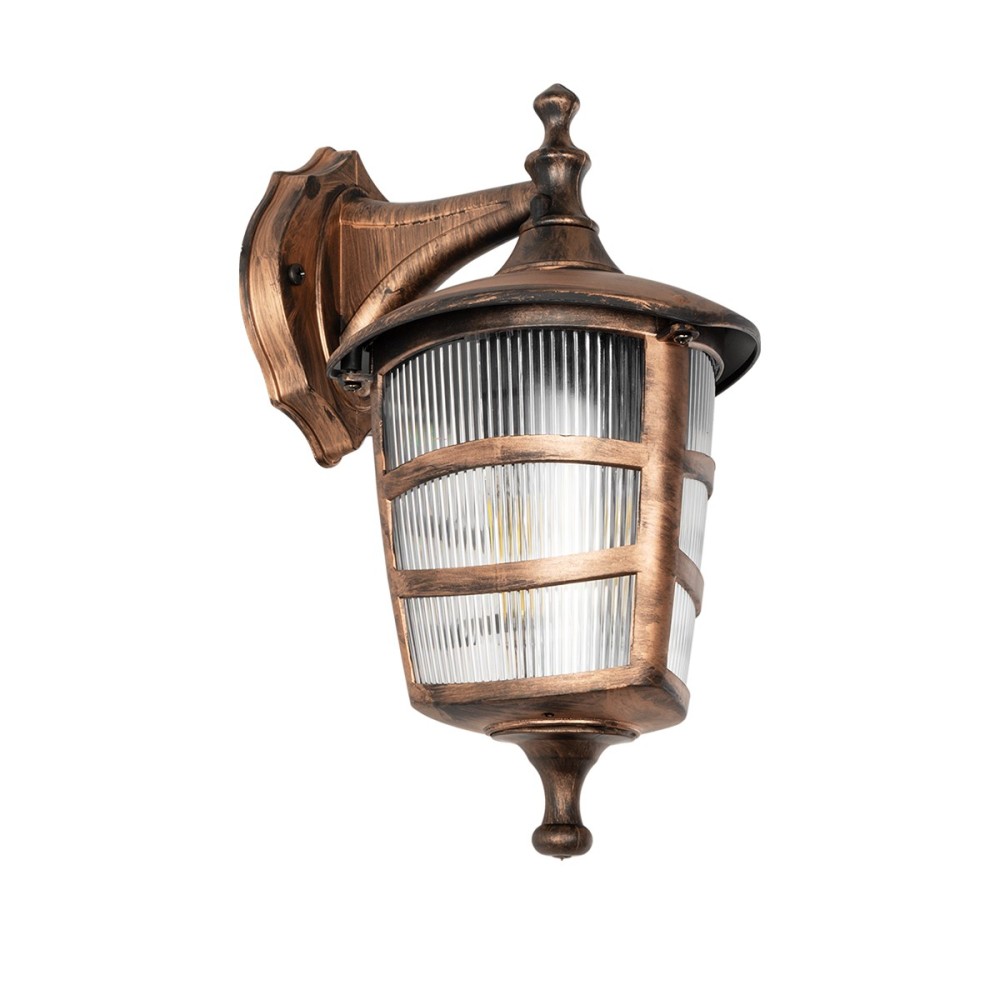 GloboStar® ZARDIN 203-0226 Vintage Επιτοίχιο Φωτιστικό Φαναράκι Μονόφωτο 1 x E27 IP44 Χάλκινο Πλαστικό - Μ17 x Π22 x Υ30cm