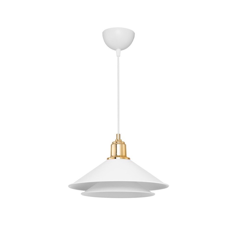GloboStar® FERRO 203-0268 Μοντέρνο Κρεμαστό Φωτιστικό Καμπάνα Μονόφωτο 1 x E27 IP20 Λευκό & Χρυσό Πλαστικό - Μ30 x Π30 x Υ19cm