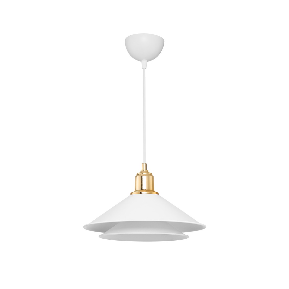 GloboStar® FERRO 203-0268 Μοντέρνο Κρεμαστό Φωτιστικό Καμπάνα Μονόφωτο 1 x E27 IP20 Λευκό & Χρυσό Πλαστικό - Μ30 x Π30 x Υ19cm