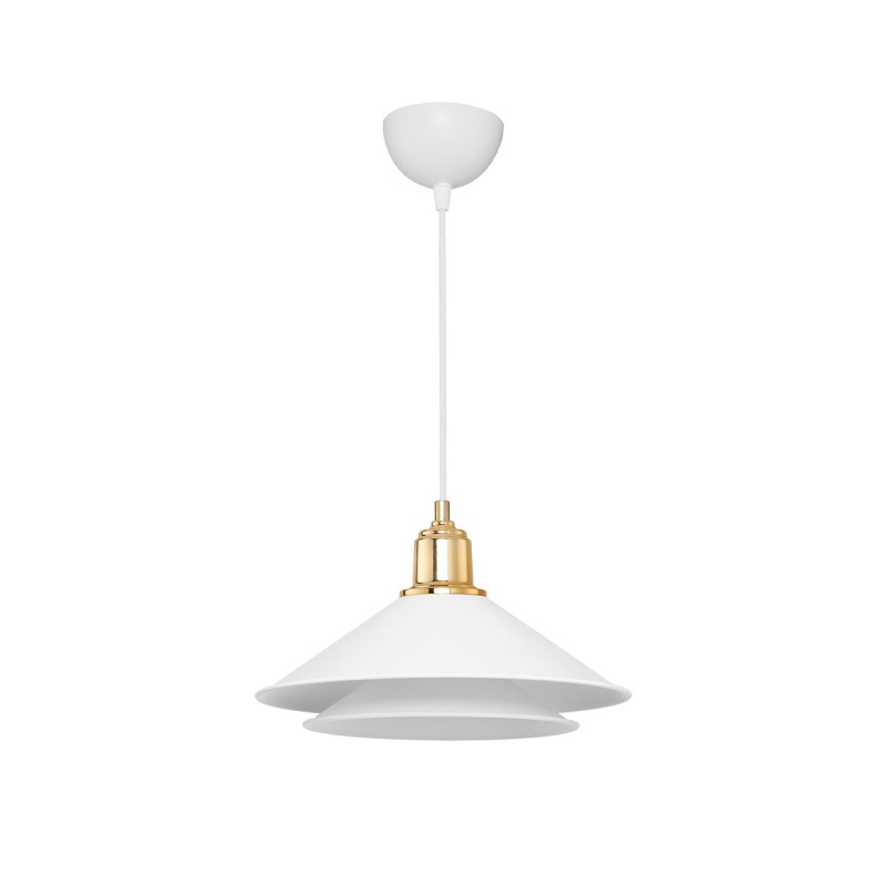 GloboStar® FERRO 203-0268 Μοντέρνο Κρεμαστό Φωτιστικό Καμπάνα Μονόφωτο 1 x E27 IP20 Λευκό & Χρυσό Πλαστικό - Μ30 x Π30 x Υ19cm