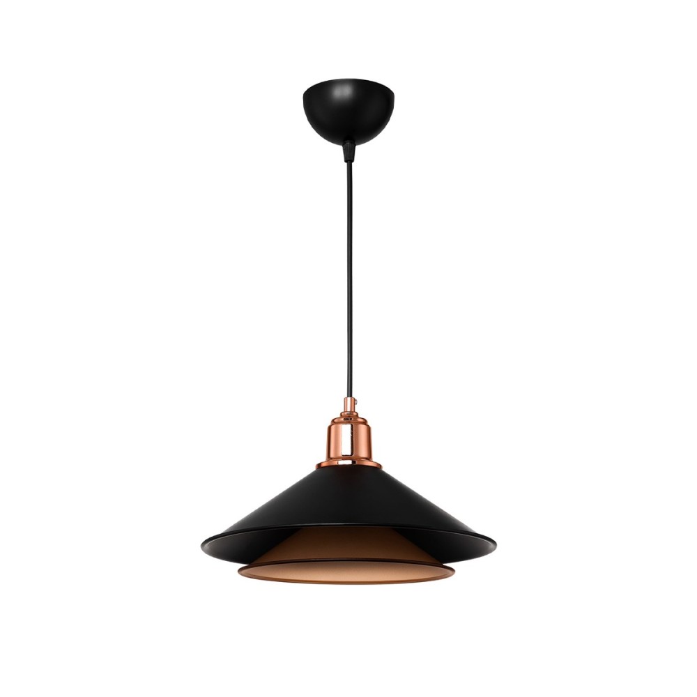 GloboStar® FERRO 203-0269 Μοντέρνο Κρεμαστό Φωτιστικό Καμπάνα Μονόφωτο 1 x E27 IP20 Μαύρο & Χάλκινο Πλαστικό - Μ30 x Π30 x Υ19cm