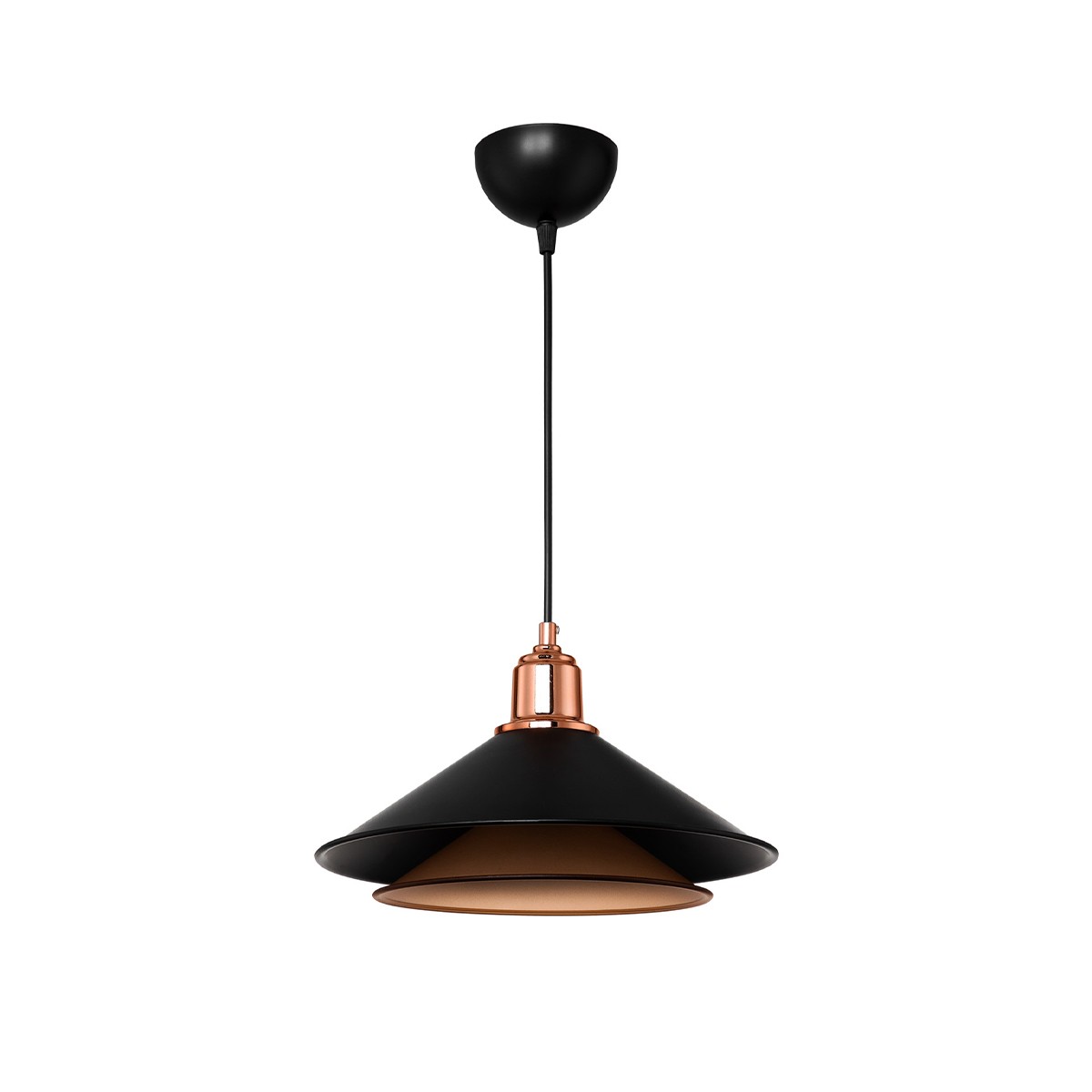 GloboStar® FERRO 203-0269 Μοντέρνο Κρεμαστό Φωτιστικό Καμπάνα Μονόφωτο 1 x E27 IP20 Μαύρο & Χάλκινο Πλαστικό - Μ30 x Π30 x Υ19cm